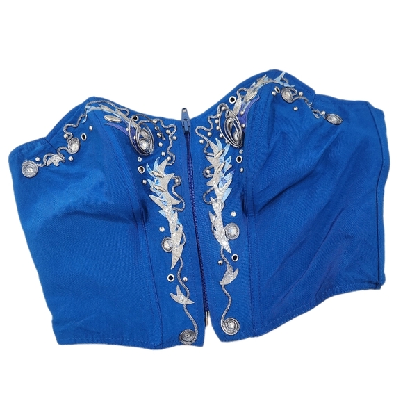 Vintage Embelished Corsett, Royal Blue/Silver, Womens Medium - Picture 5 of 8